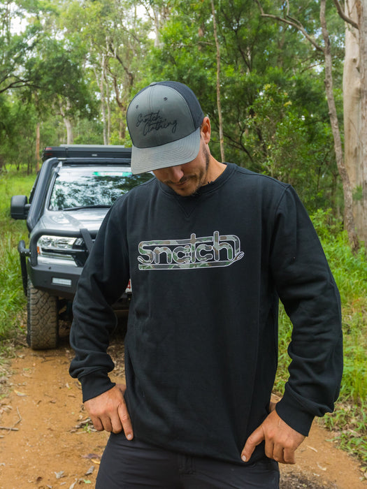 Black Crew Sweater Camo Snatch Logo