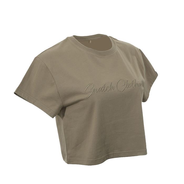 Women's Script Embroidered Crop Tee Sand - SF1302SD