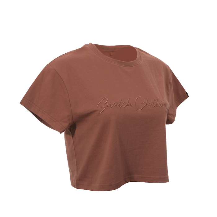 Women's Script Embroidered Crop Tee Dusty Terracotta - SF1302DT